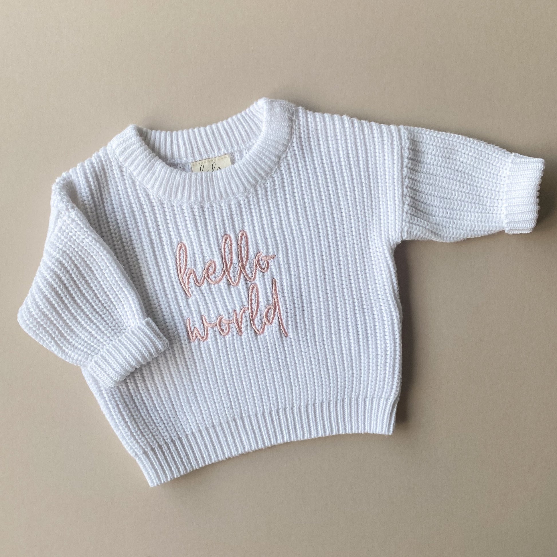 Hello World chunky knit baby jumper - first outfit