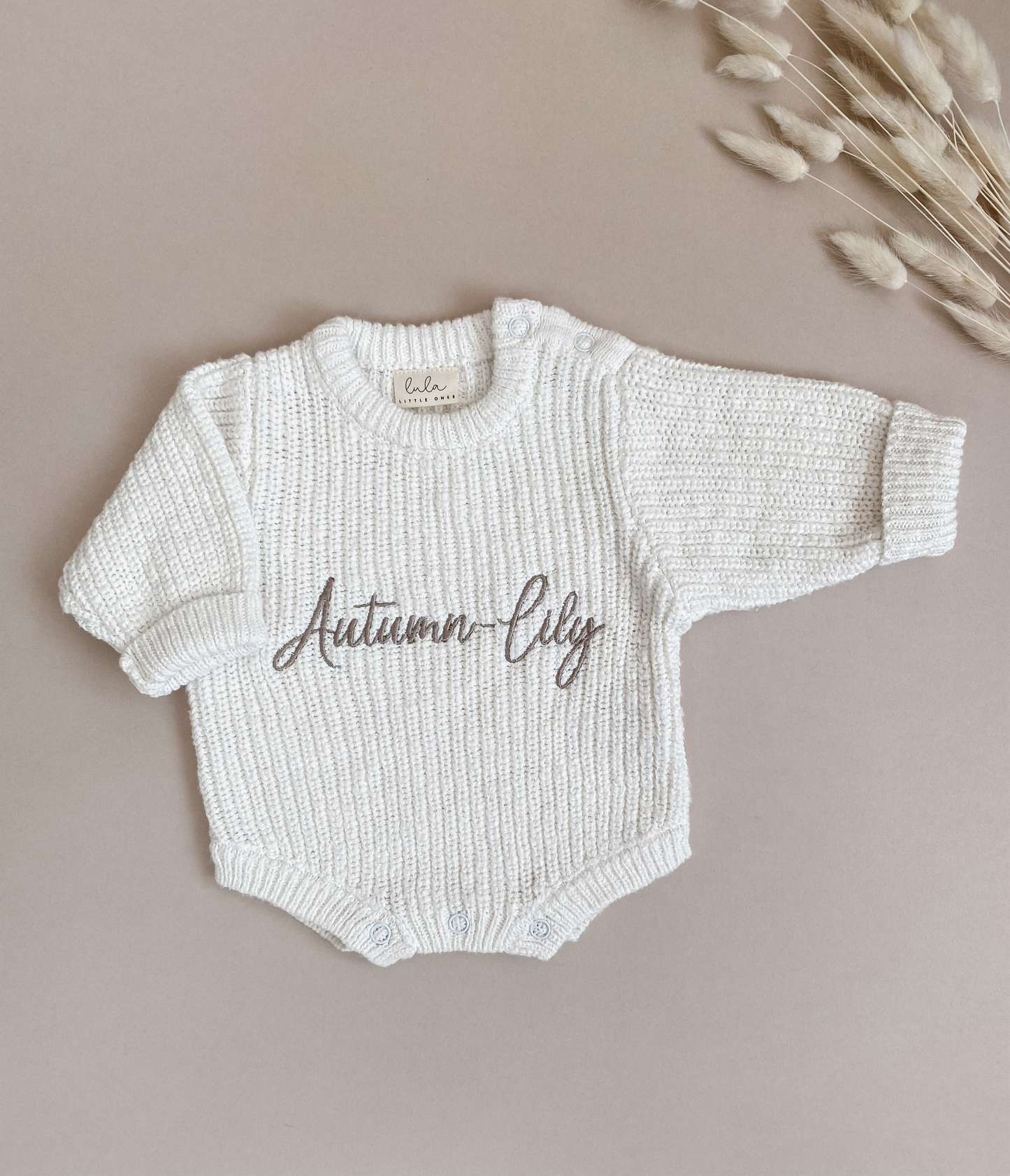 Personalised Chunky Knit Baby Romper | Ivory