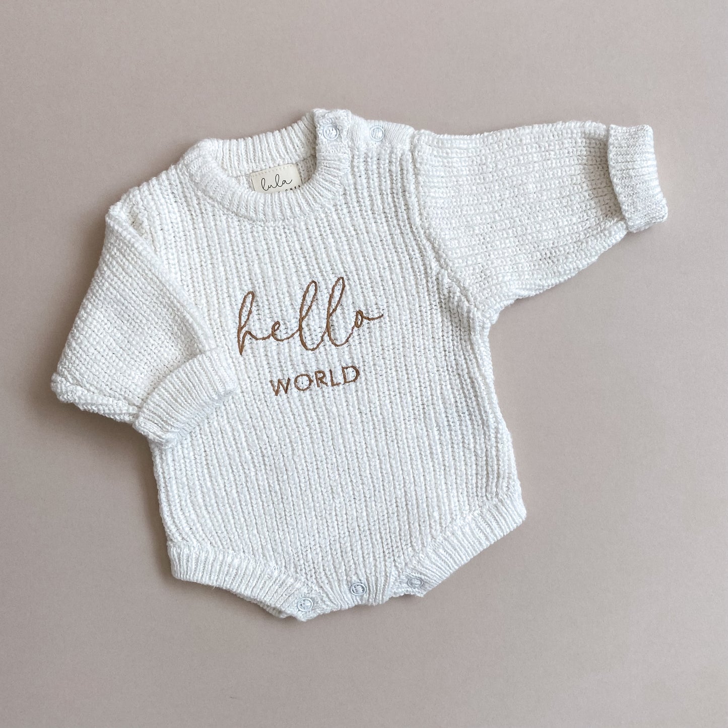 hello world baby outfit | chunky knit newborn romper