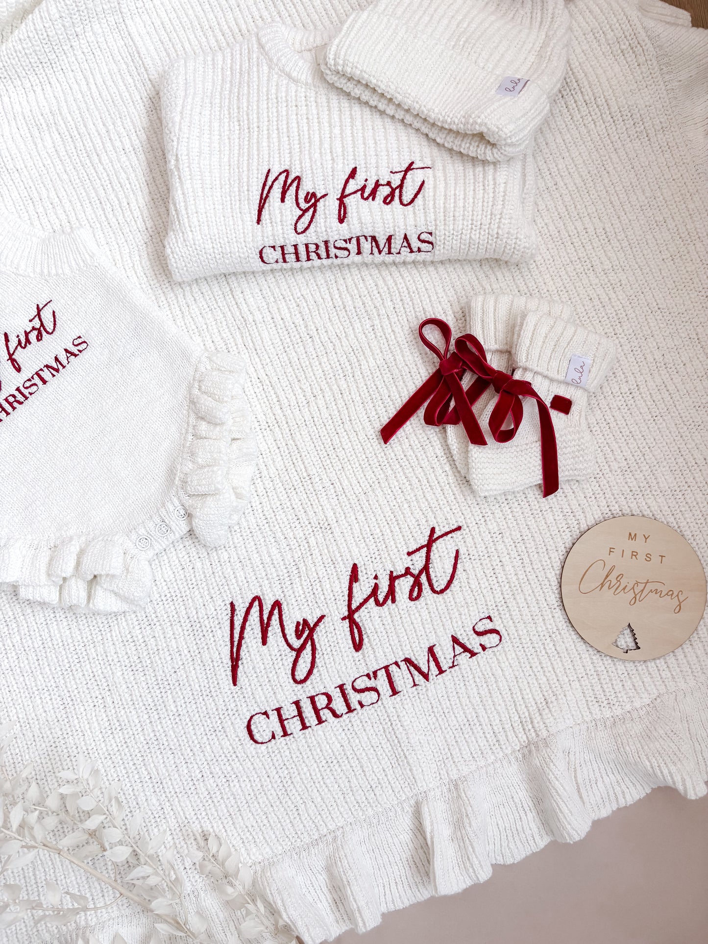 My First Christmas Frill Baby Blanket | Chunky Knit | Ivory