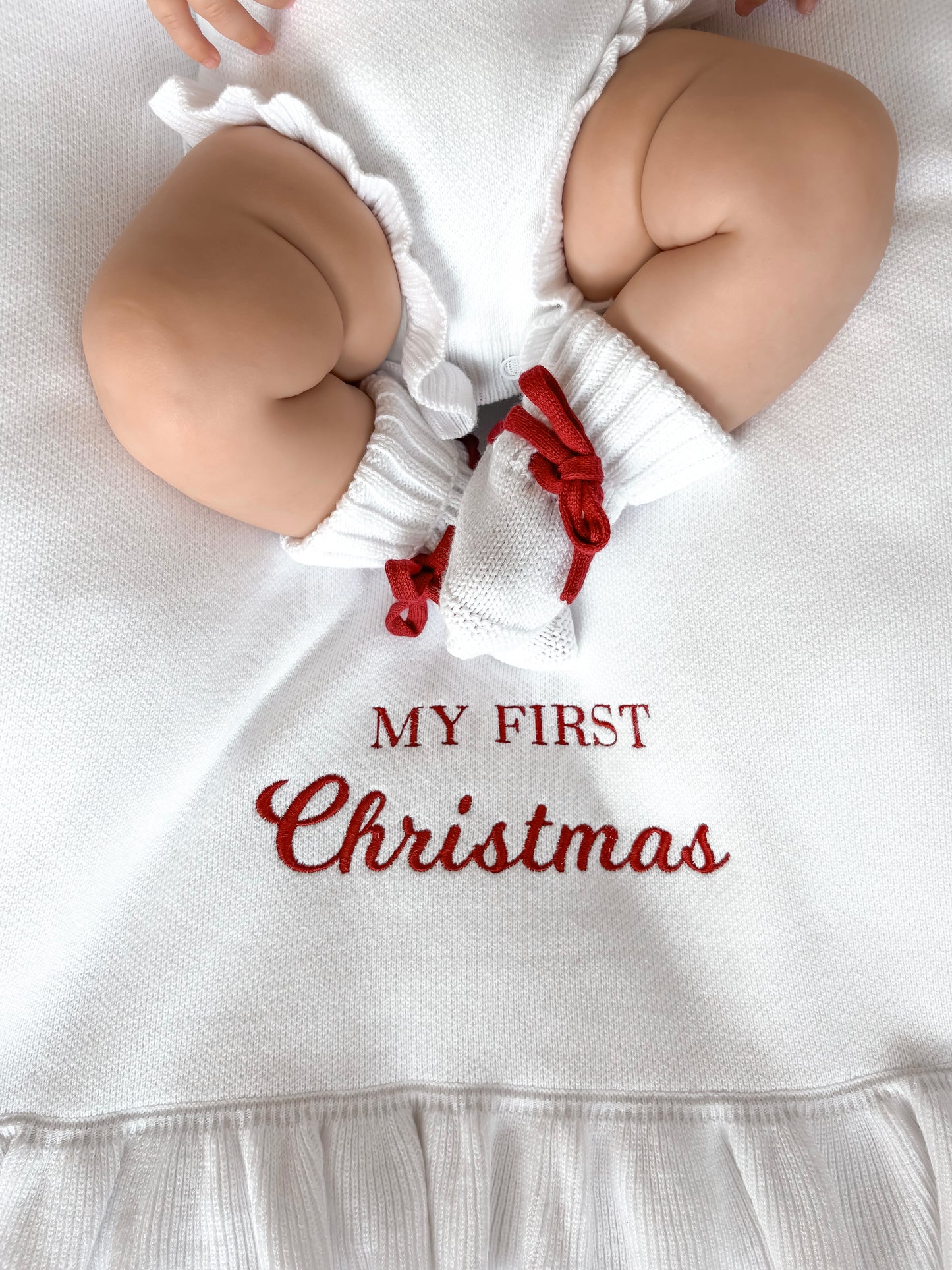 Personalised Christmas Frill Knit Baby Blanket | Milk White