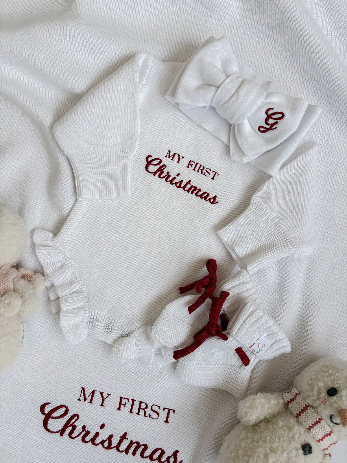 My First Christmas | Frill Knit Baby Romper | Milk White