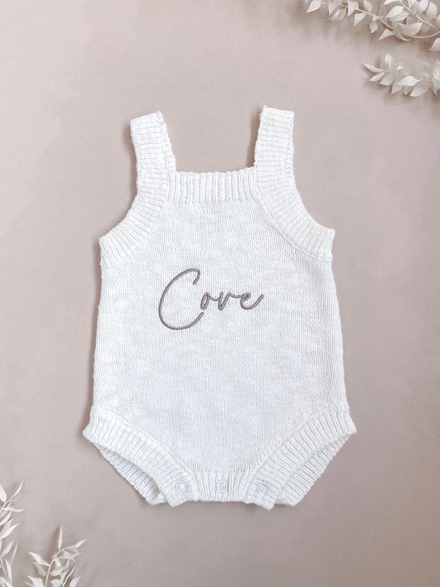 Personalised Sleeveless Knit Baby Romper | Ivory