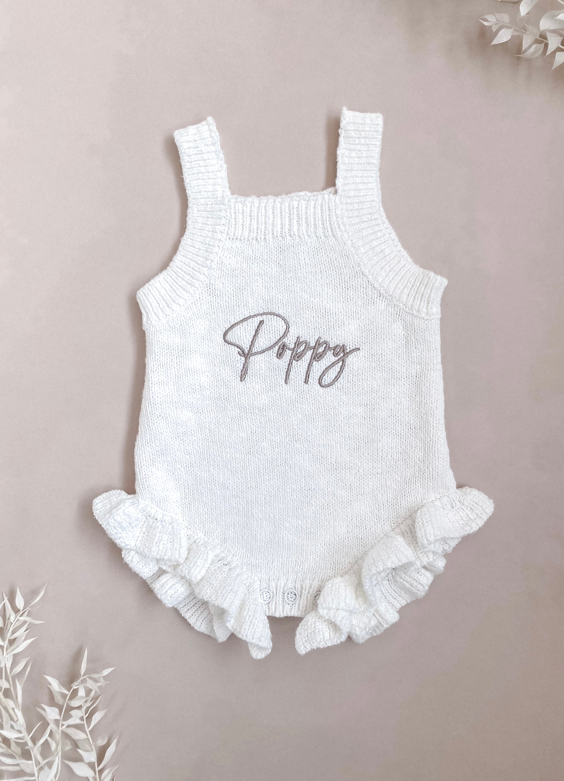 personalised baby clothes - name frill knitted romper ivory