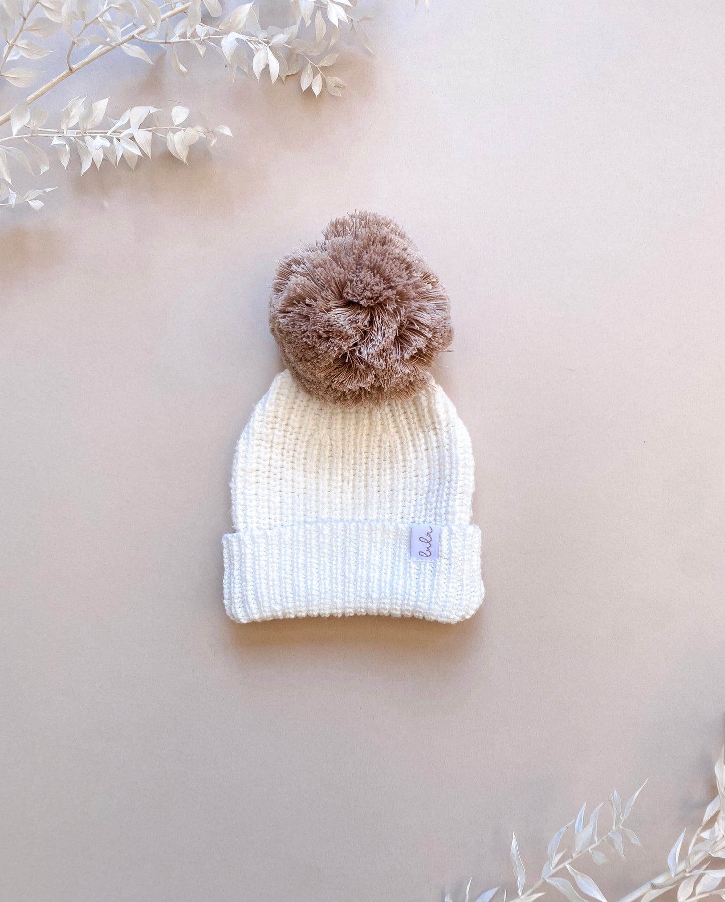 Chunky Knit Baby Hat | Ivory | Cocoa Pom Pom