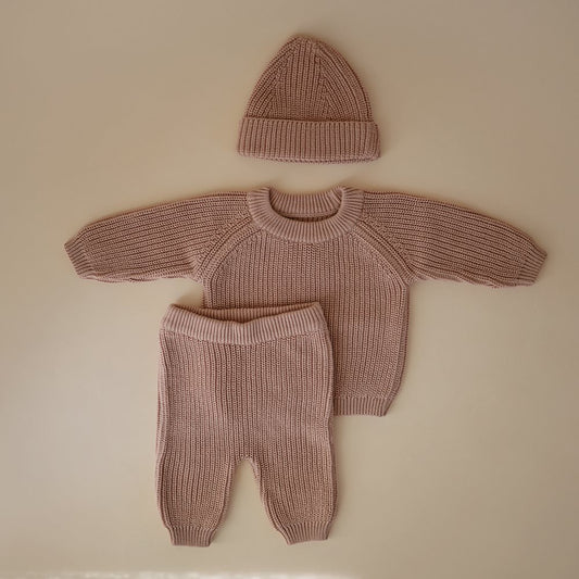 Mushie Chunky Knit Baby Trousers | Blush