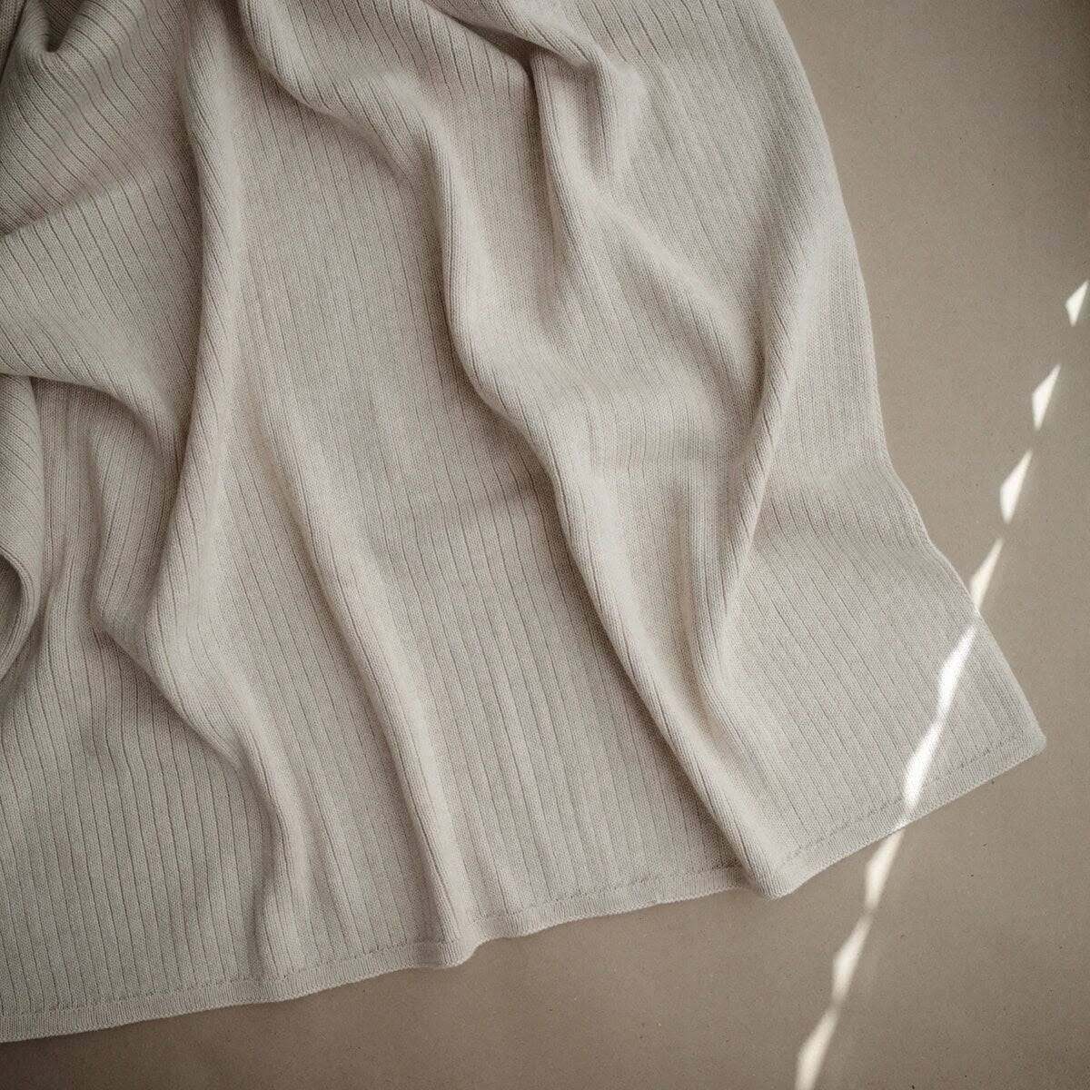 Mushie Knitted Ribbed Baby Blanket | Beige Melange