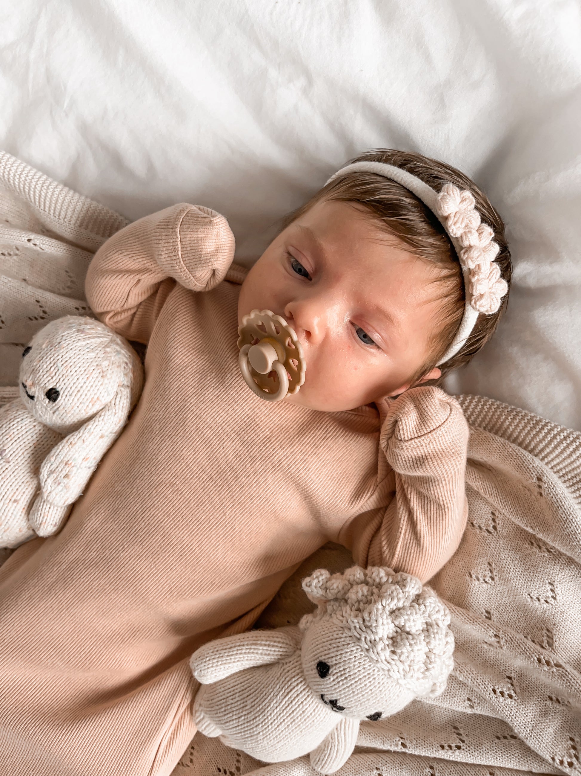 Newborn Baby Headband Crochet Flowers Blush – Lula Little Ones