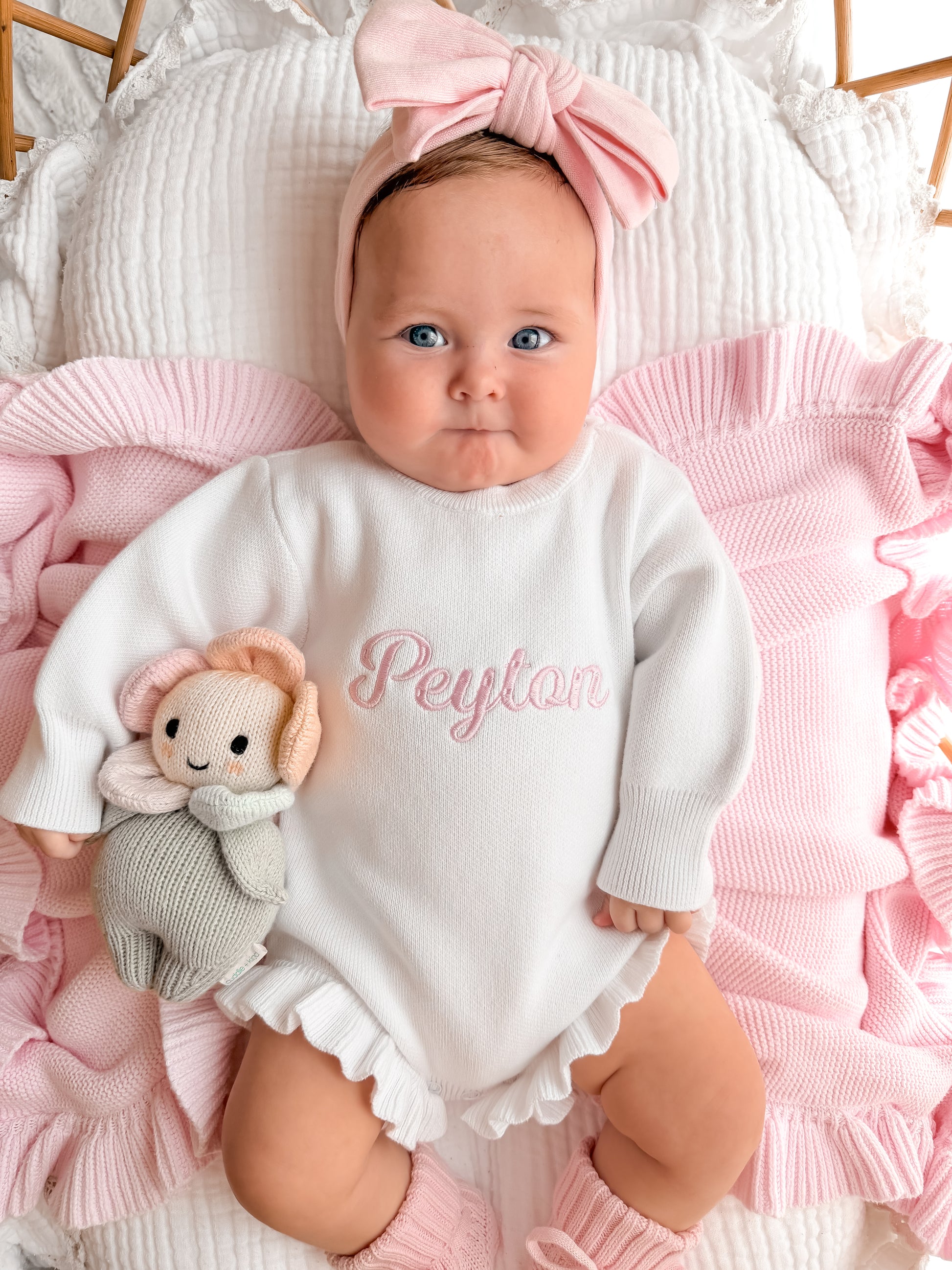 Personalised Frill Knit Baby Outfit - Romper | Milk White