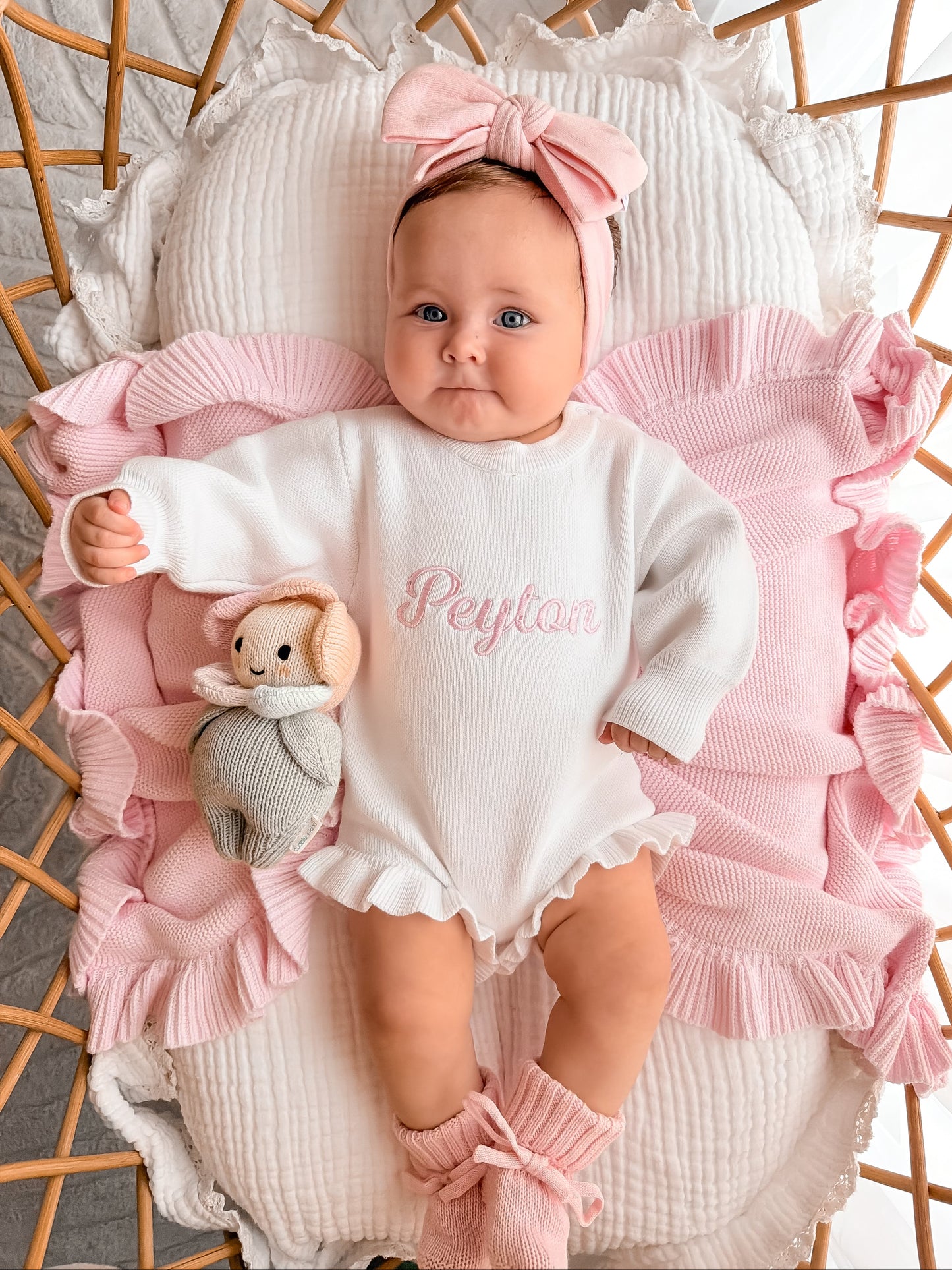 Personalised Frill Knit Baby Outfit - Romper | Milk White