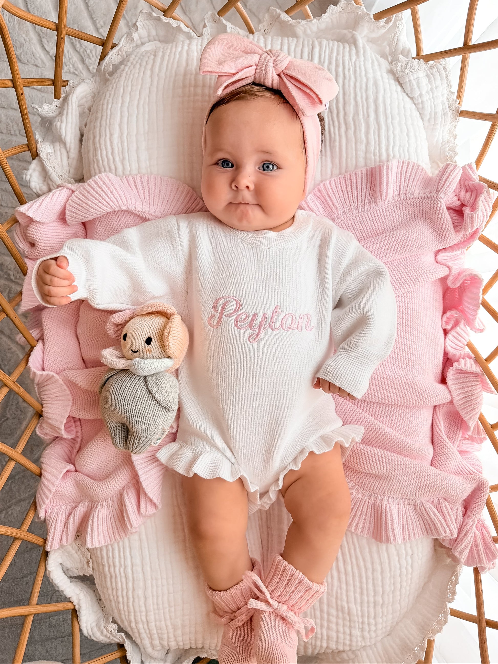 Personalised Frill Knit Baby Outfit - Romper | Milk White