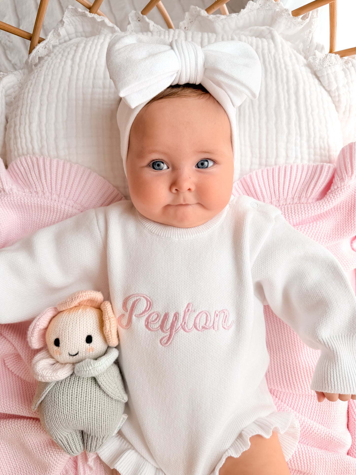 Personalised Frill Knit Baby Outfit - Romper - White