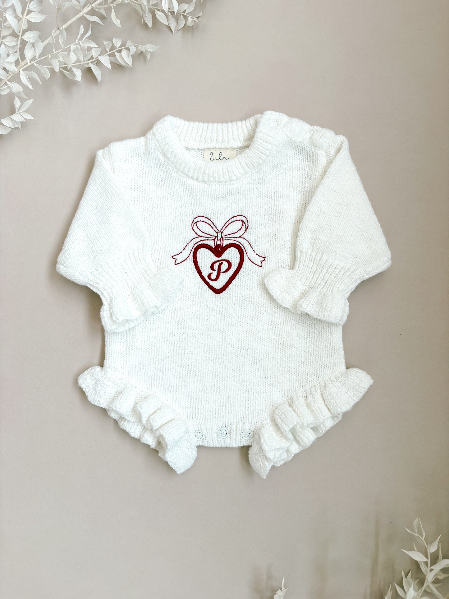 Personalised Locket Frill Knit Romper | Ivory