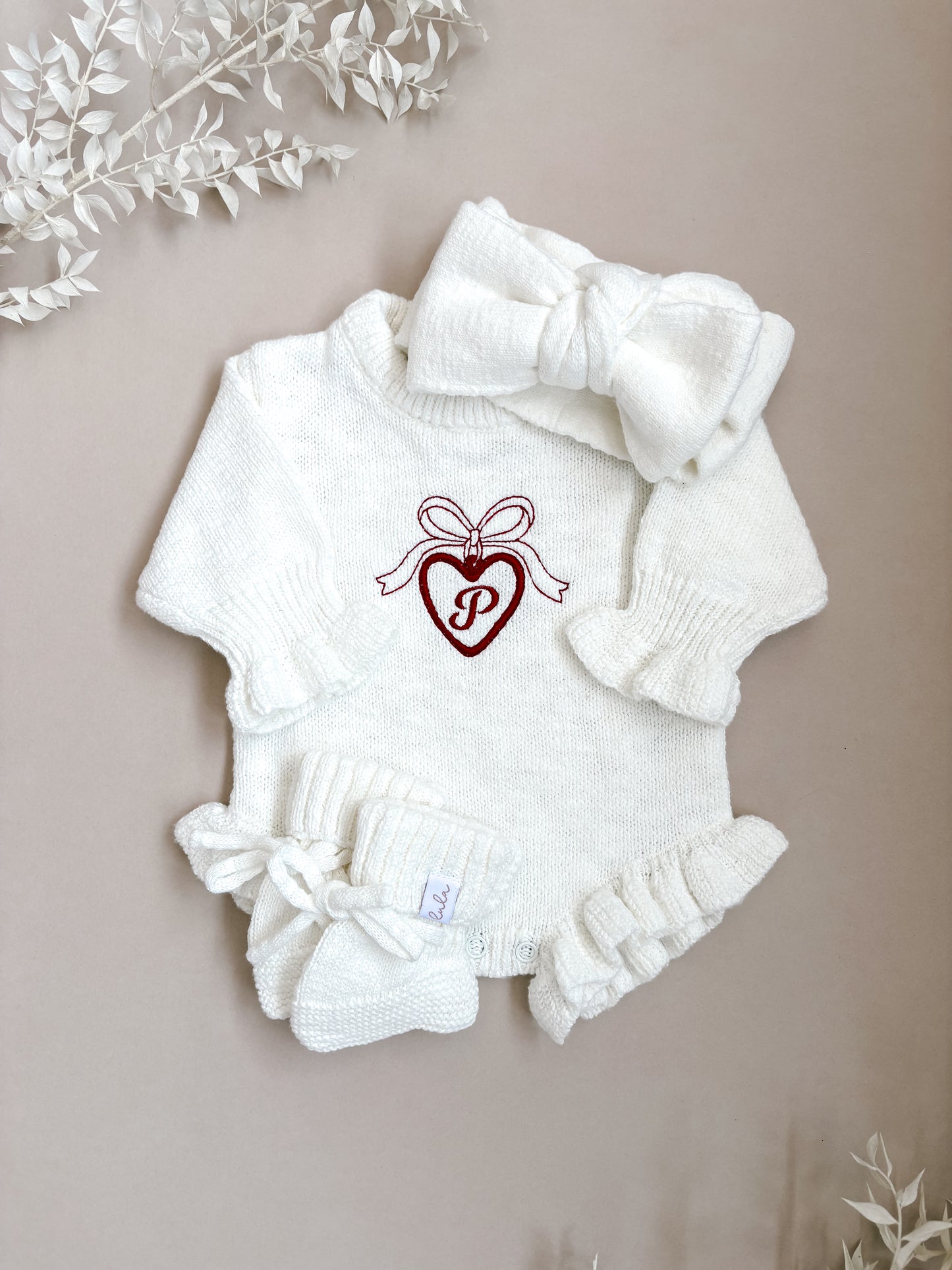 Personalised Locket Frill Knit Romper | Ivory