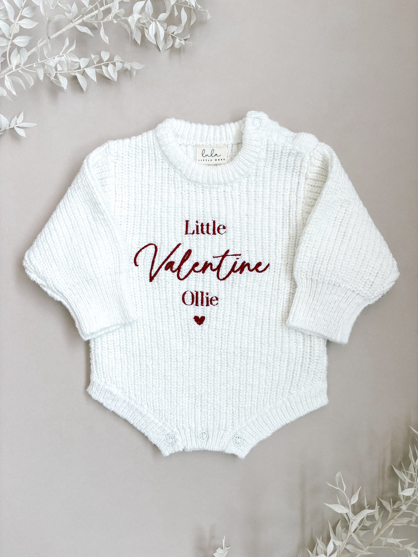 Personalised Little Valentine Chunky Knit Baby Romper | Ivory
