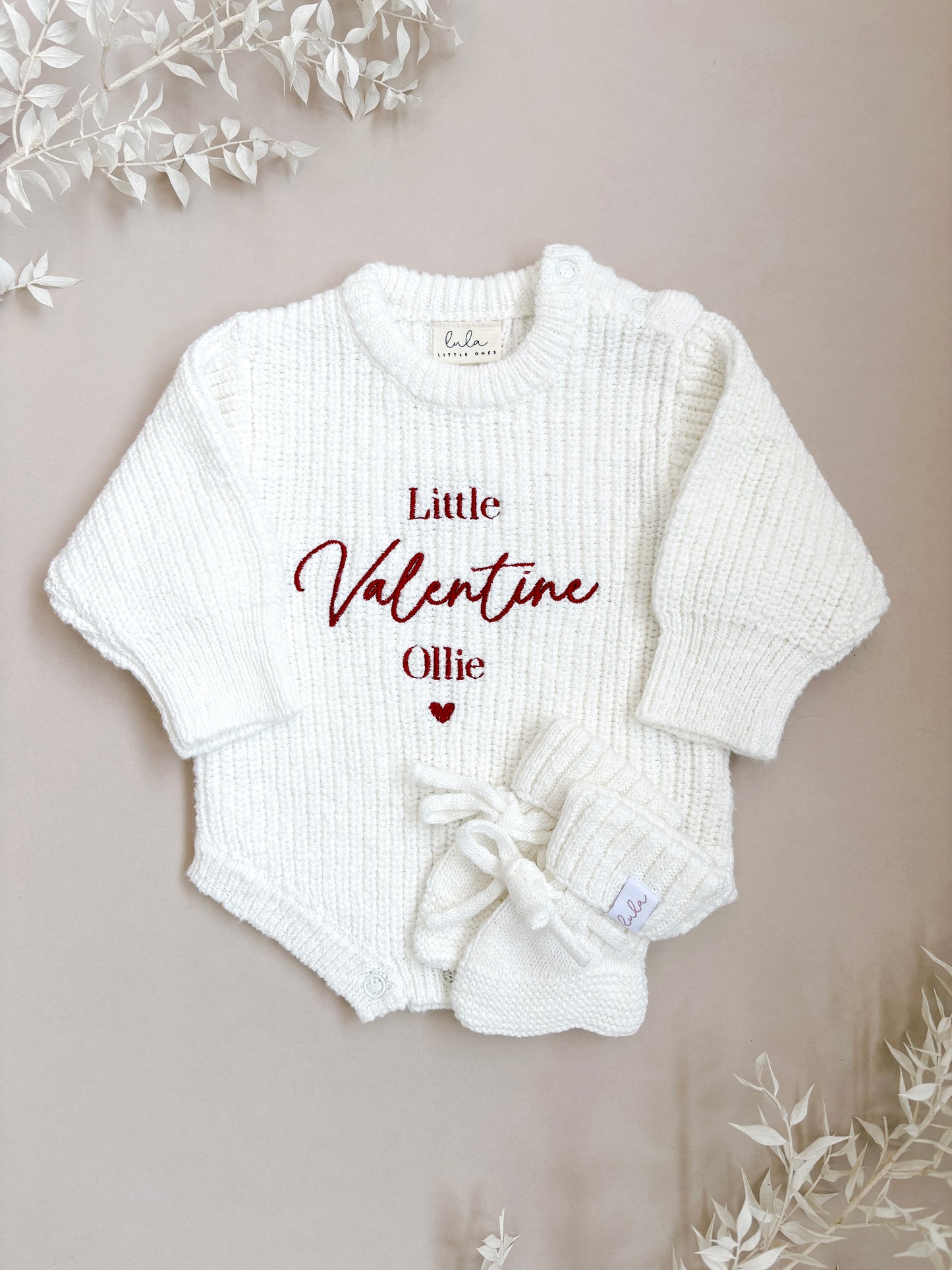 Personalised Little Valentine Chunky Knit Baby Romper | Ivory