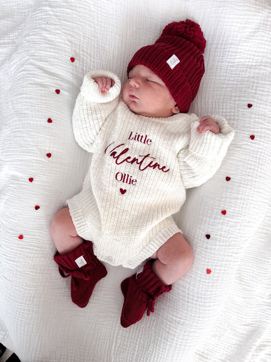 Personalised Little Valentine Chunky Knit Baby Romper | Ivory