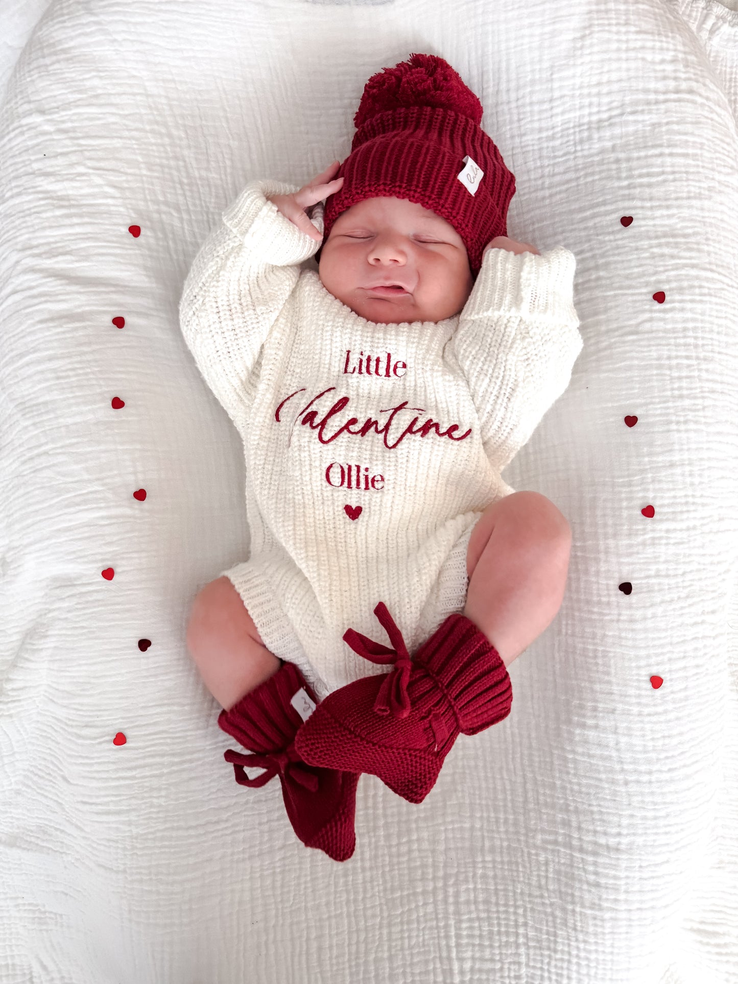 Personalised Little Valentine Chunky Knit Baby Romper | Ivory