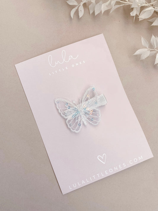 Shimmer Butterfly Hair Clip | White