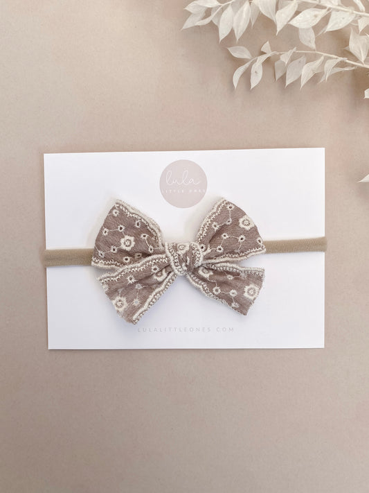 Embroidered Bow Headband | Cocoa
