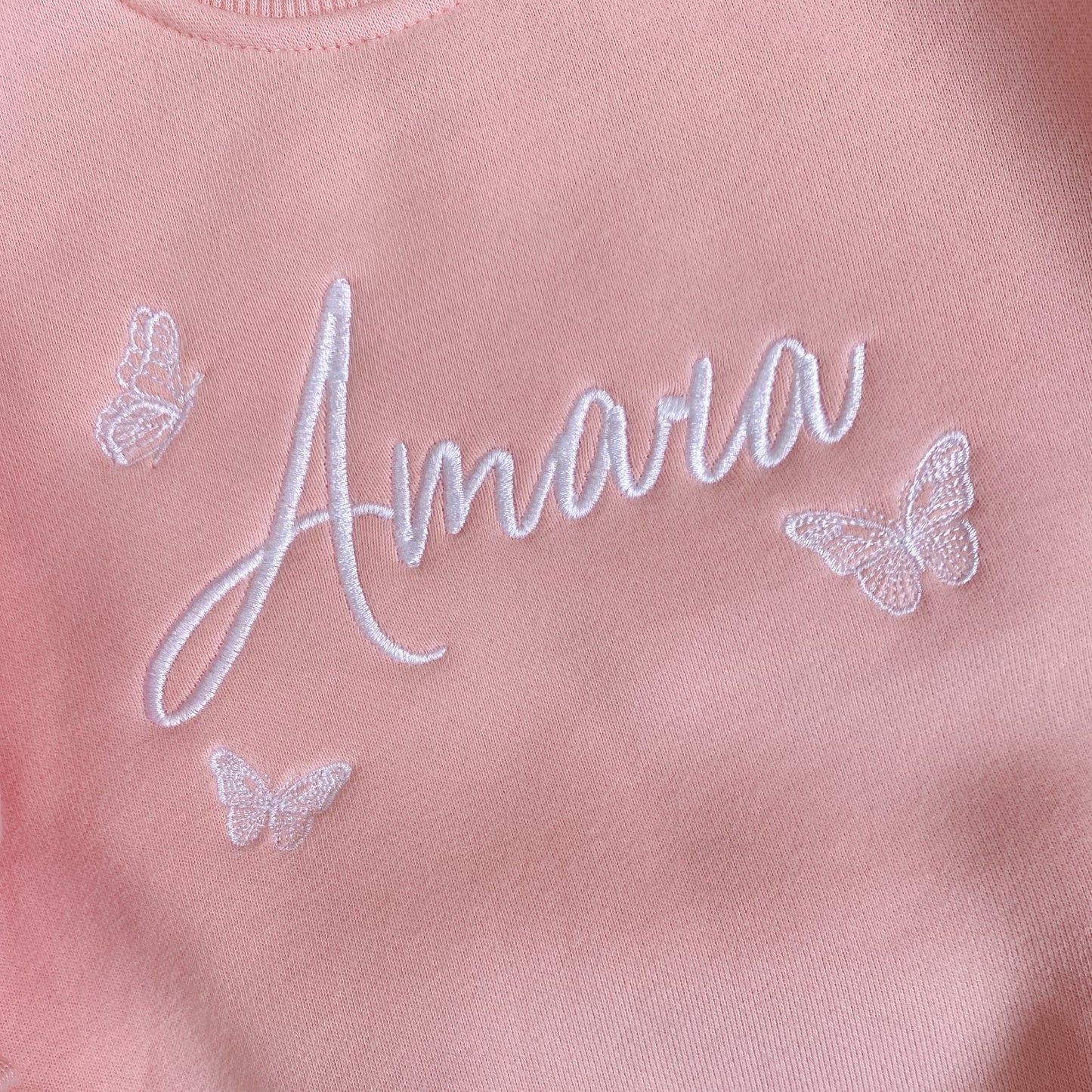 Personalised Baby Sweater Romper | Candyfloss Pink | Butterflies