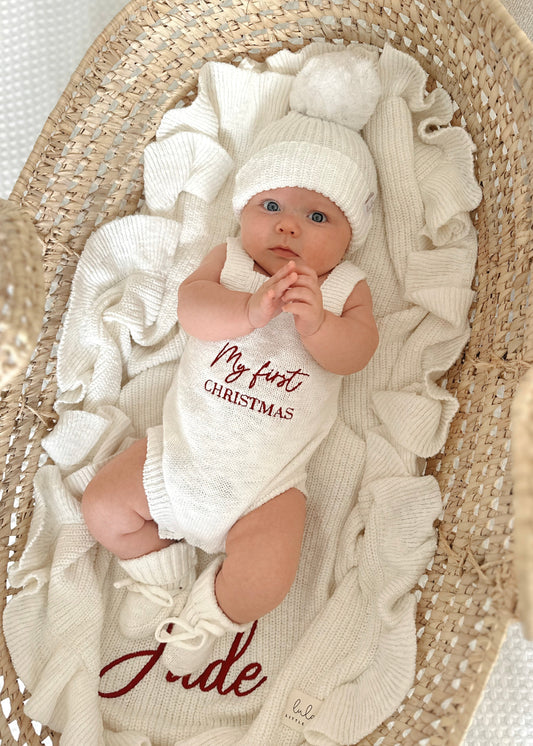 My First Christmas | Sleeveless Knit Romper | Ivory