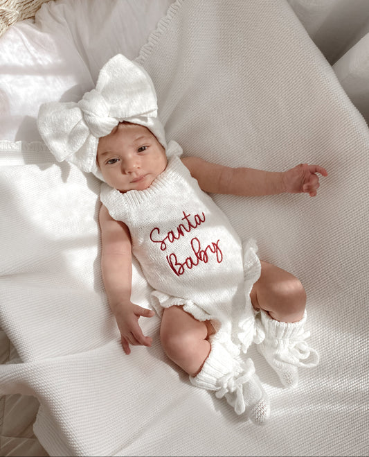 'Santa baby' embroidered Christmas romper with frills
