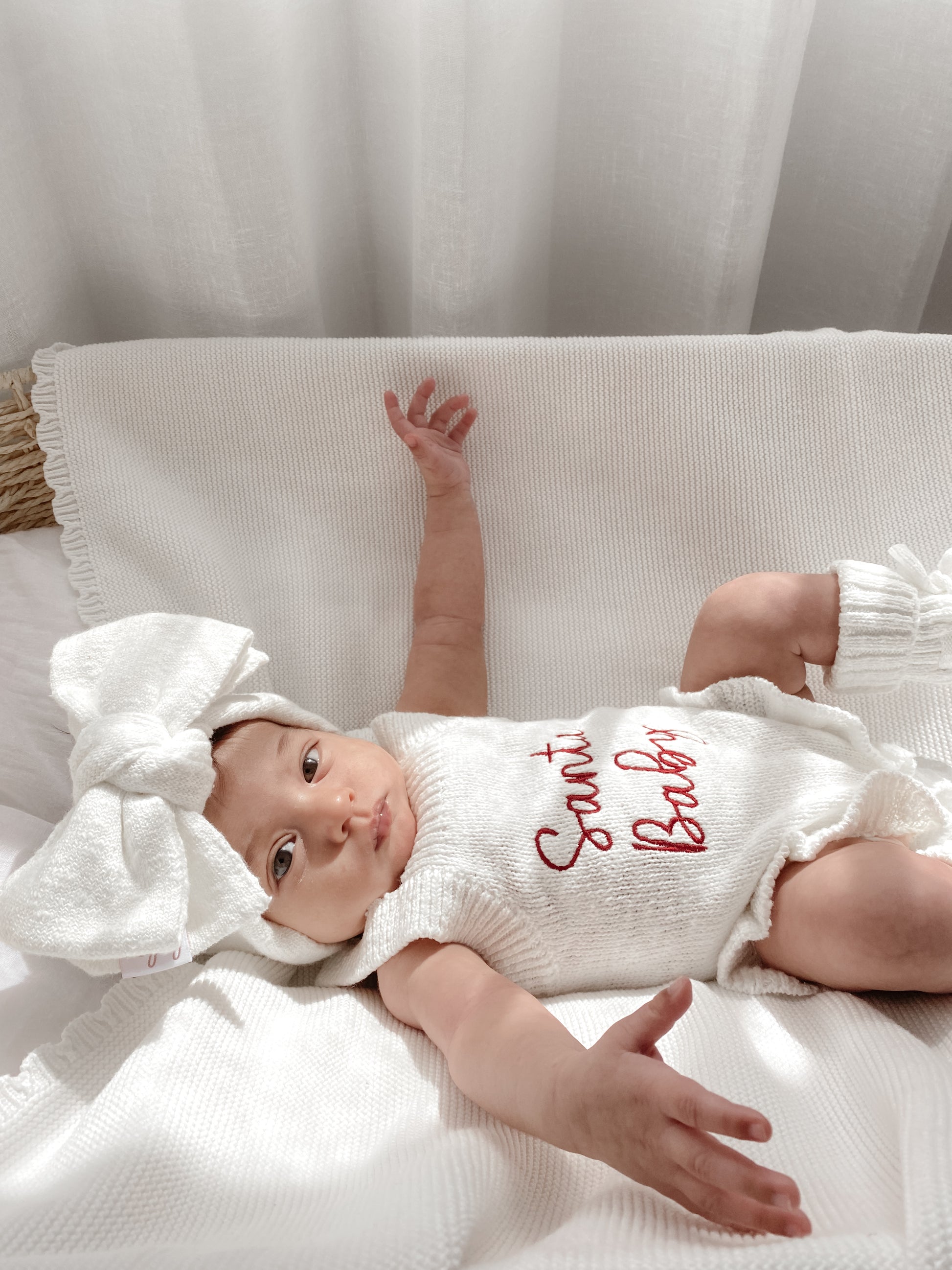 'Santa baby' embroidered Christmas romper with frills