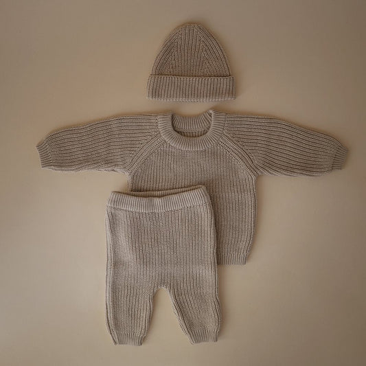 Mushie Chunky Knit Baby Trousers | Beige