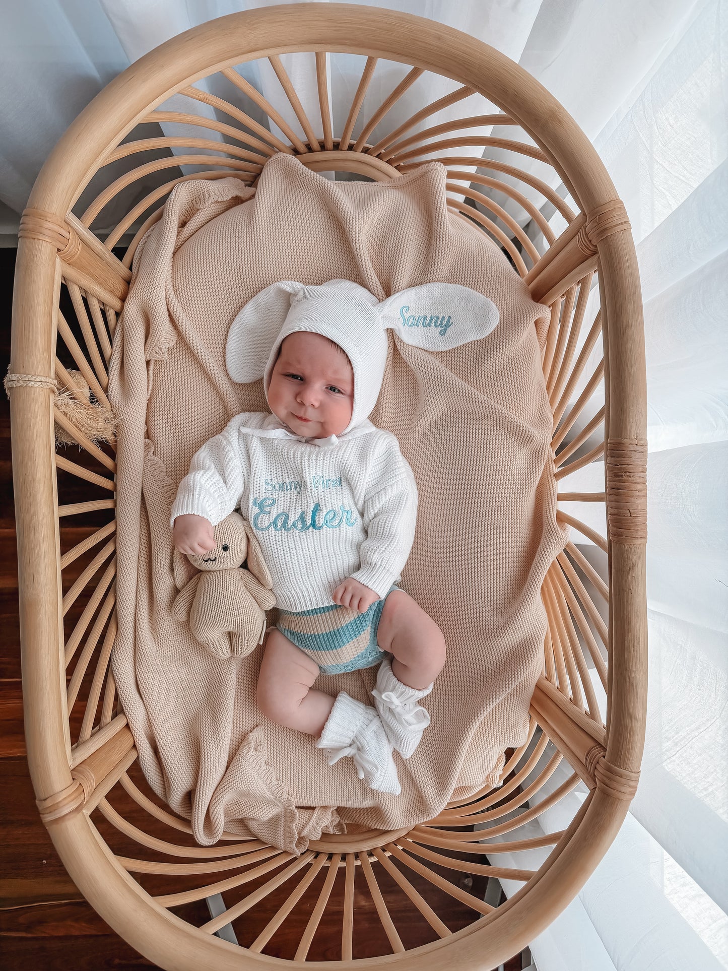 baby easter outfit - jumper and bunny bonnet