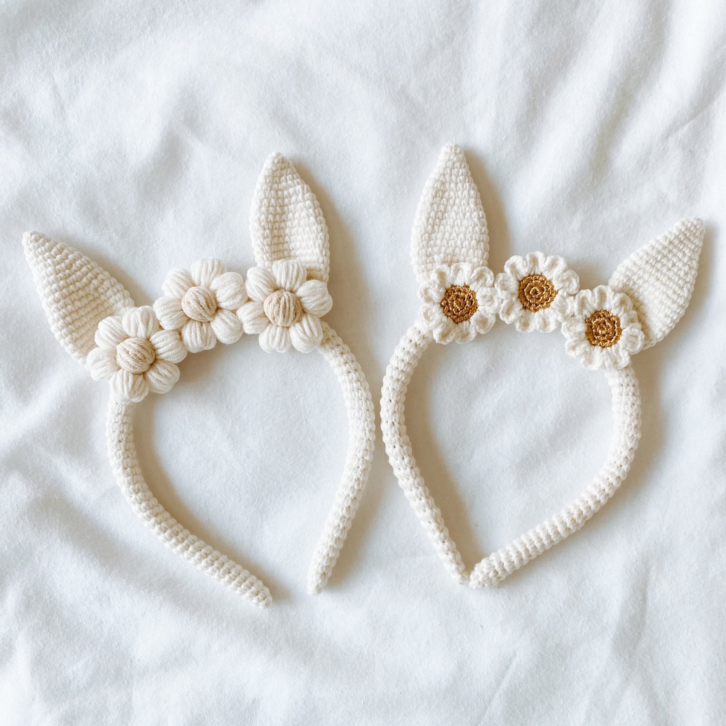 Bunny Ears Headband | White & Gold Flowers