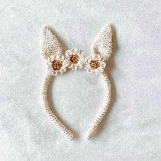 Bunny Ears Headband | White & Gold Flowers