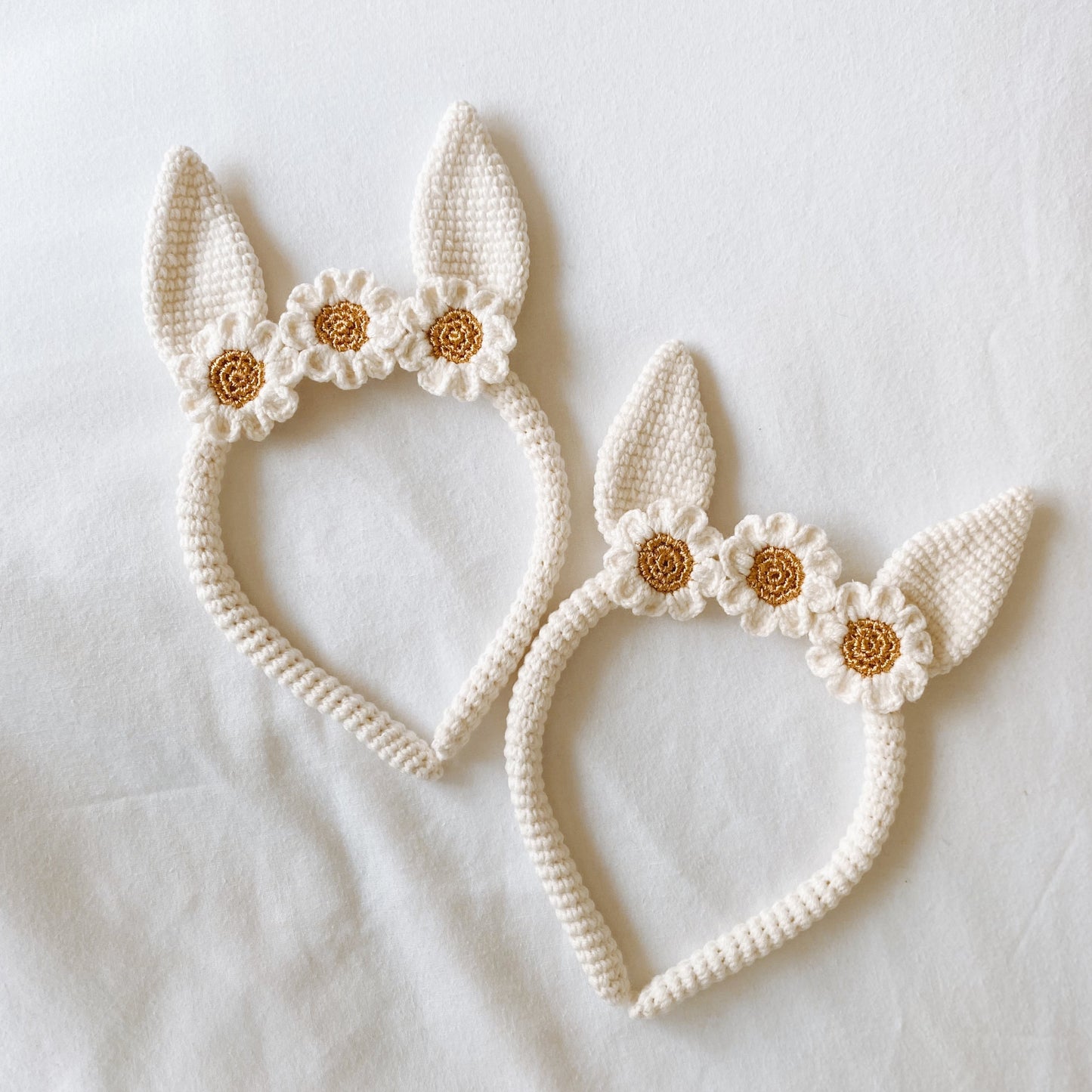 Bunny Ears Headband | White & Gold Flowers