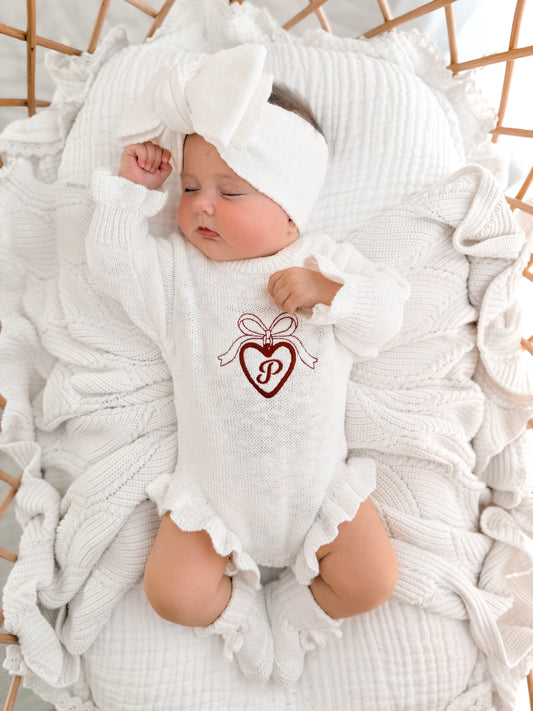 personalised knit baby romper - initial in locket