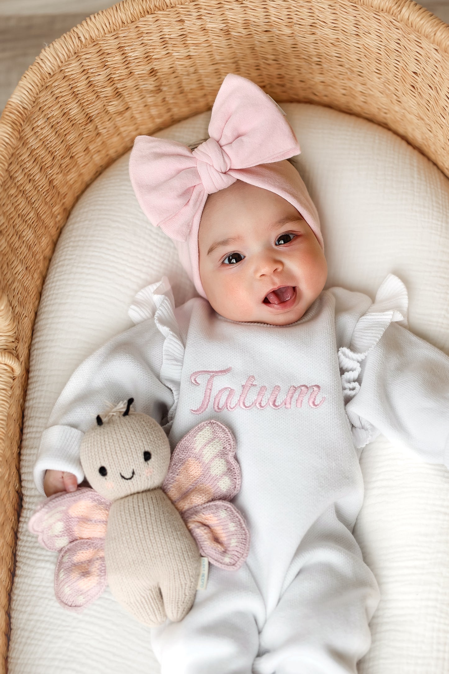 Personalised Frill Knit Baby Romper | Full Length | Milk White