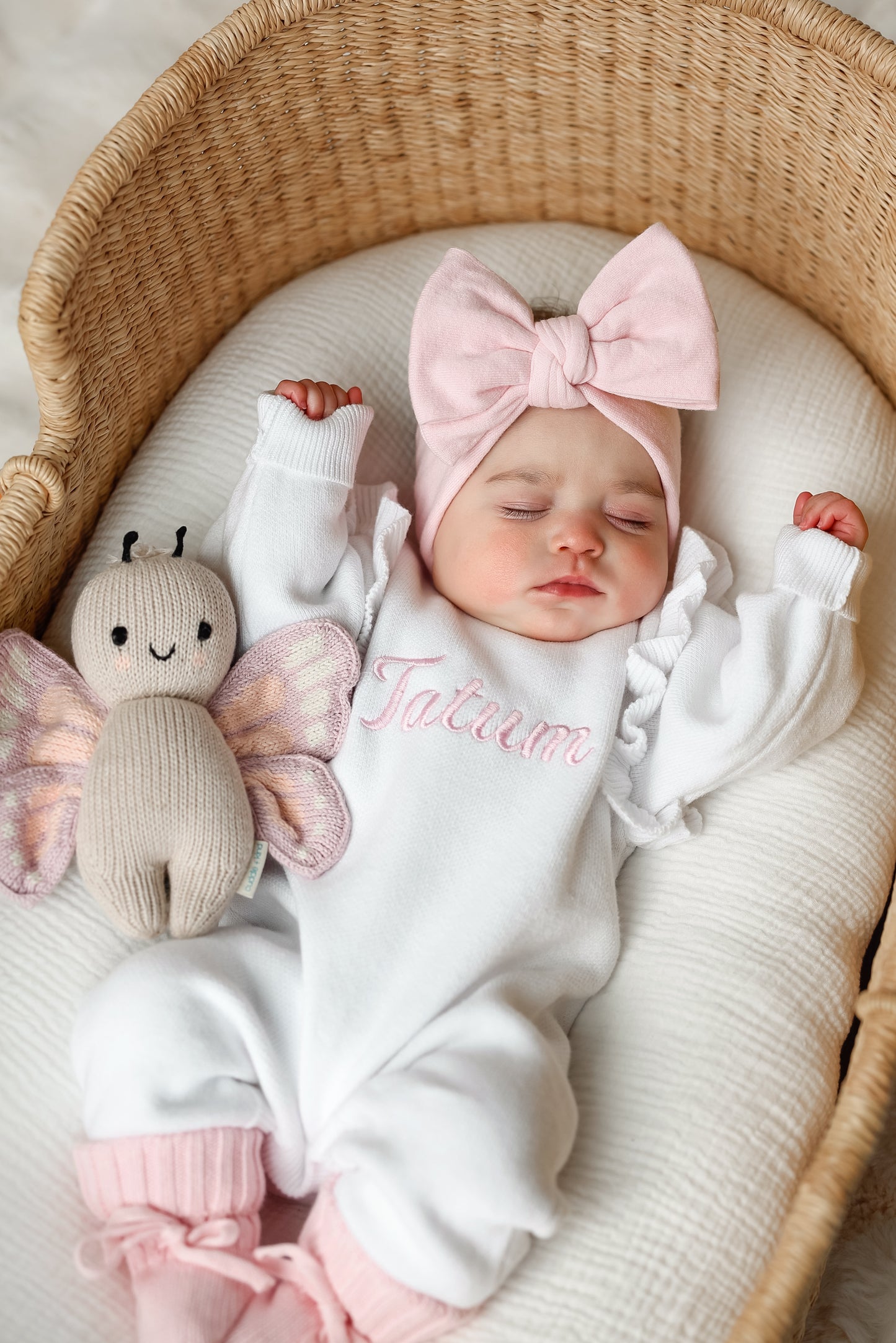 Personalised Frill Knit Baby Romper | Full Length | Milk White