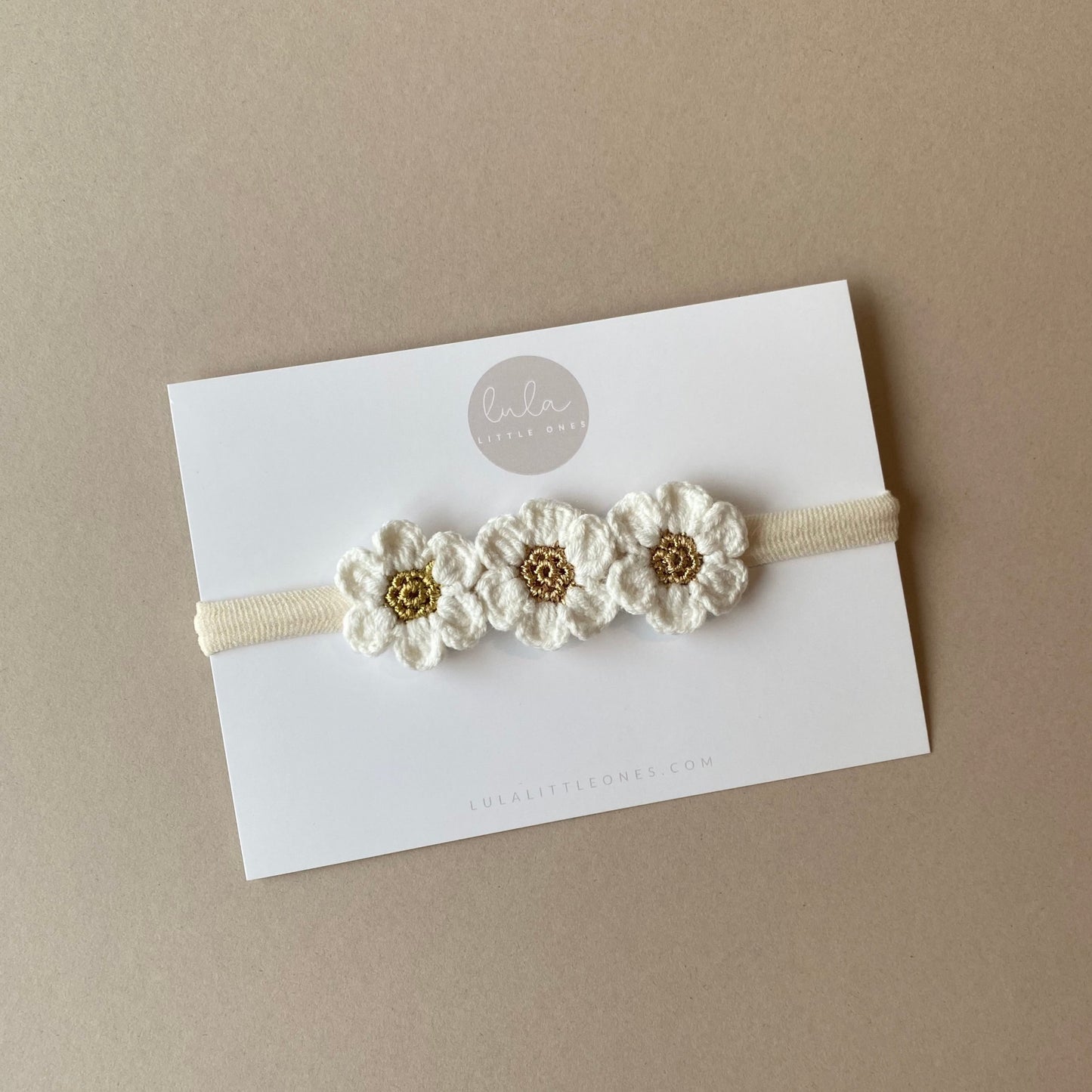 Crochet Flower Headband | White & Gold