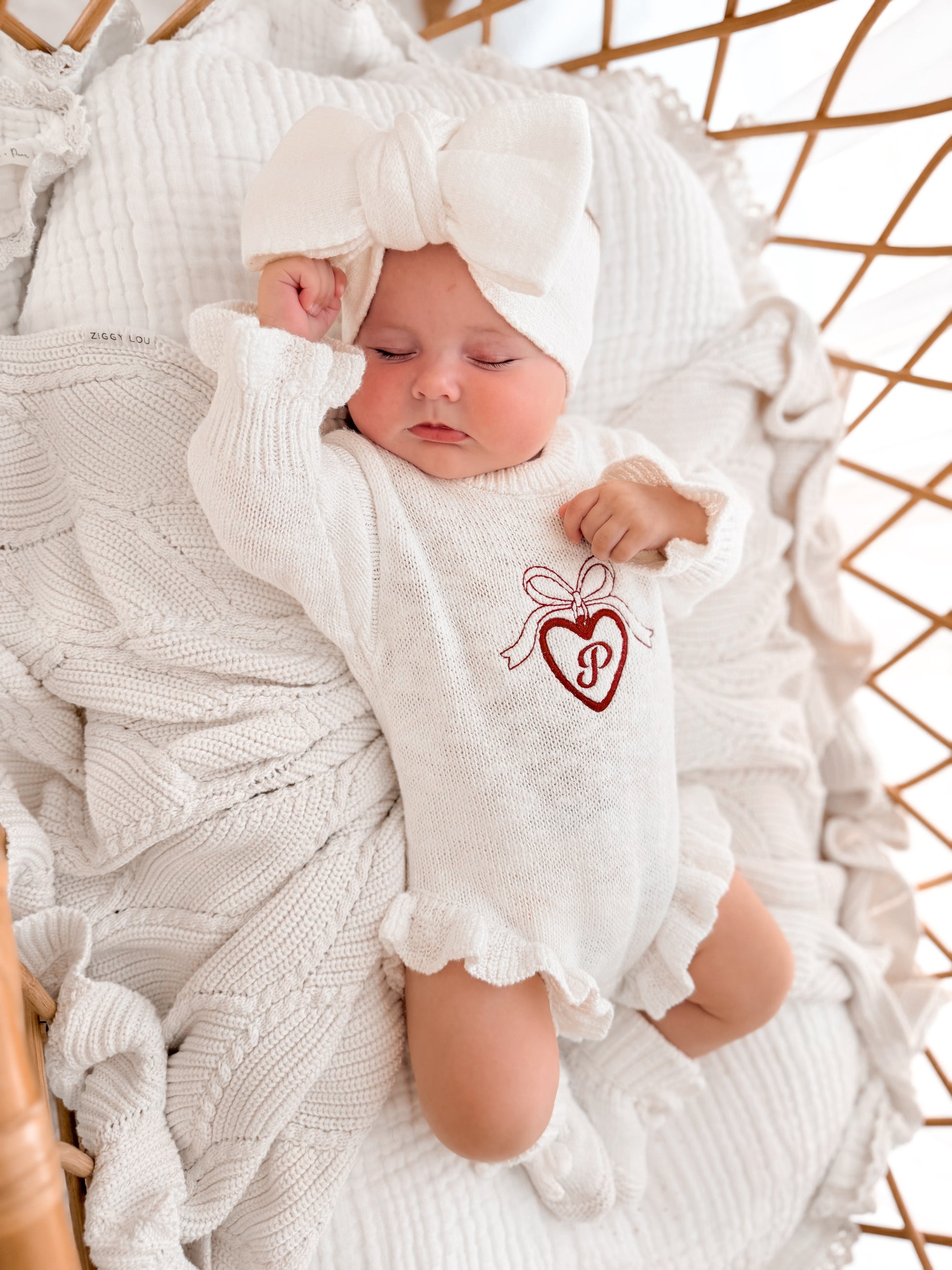 baby headband and frill romper - ivory