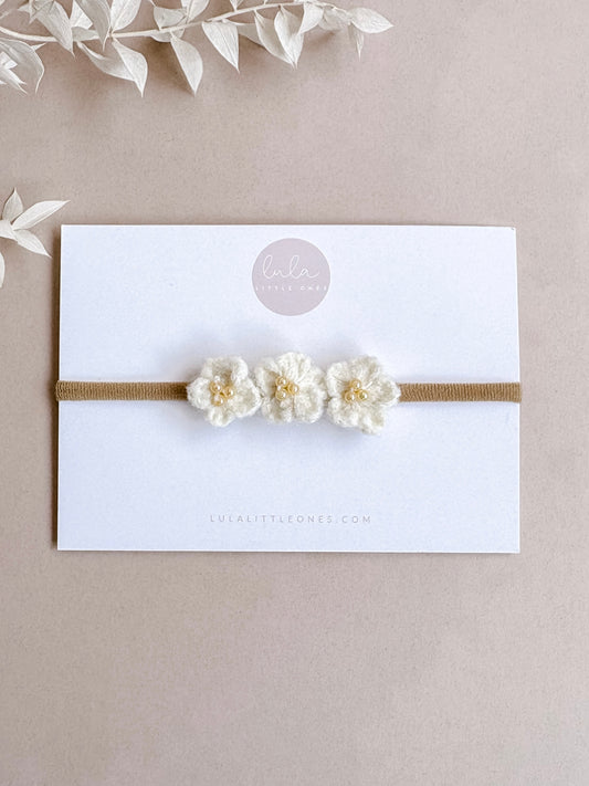 Knitted Flower Baby Headband | Ivory