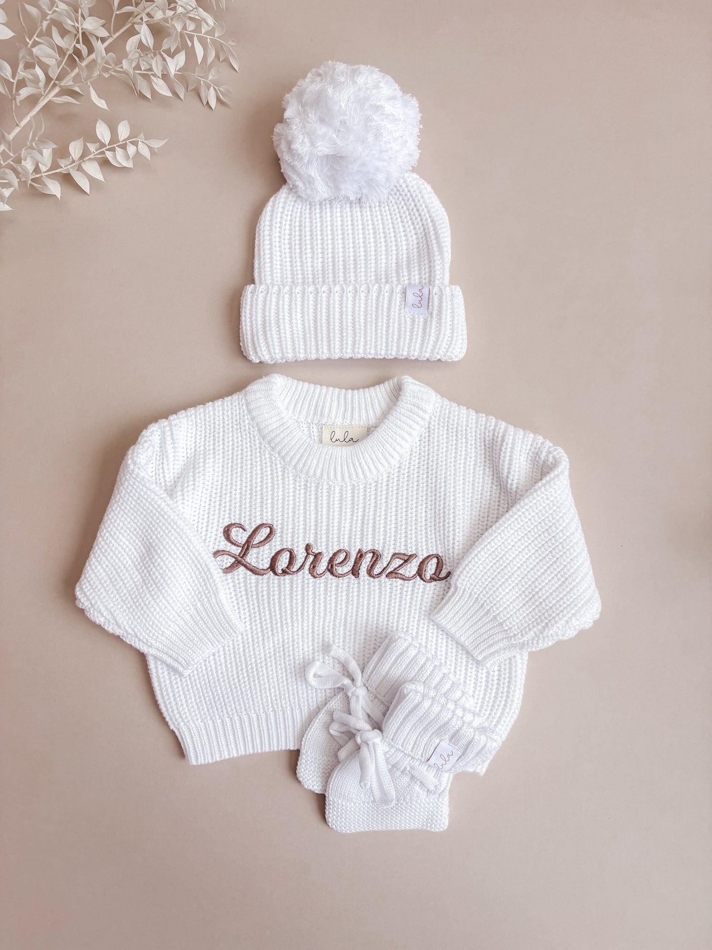 personalised baby outfit - white chunky knit