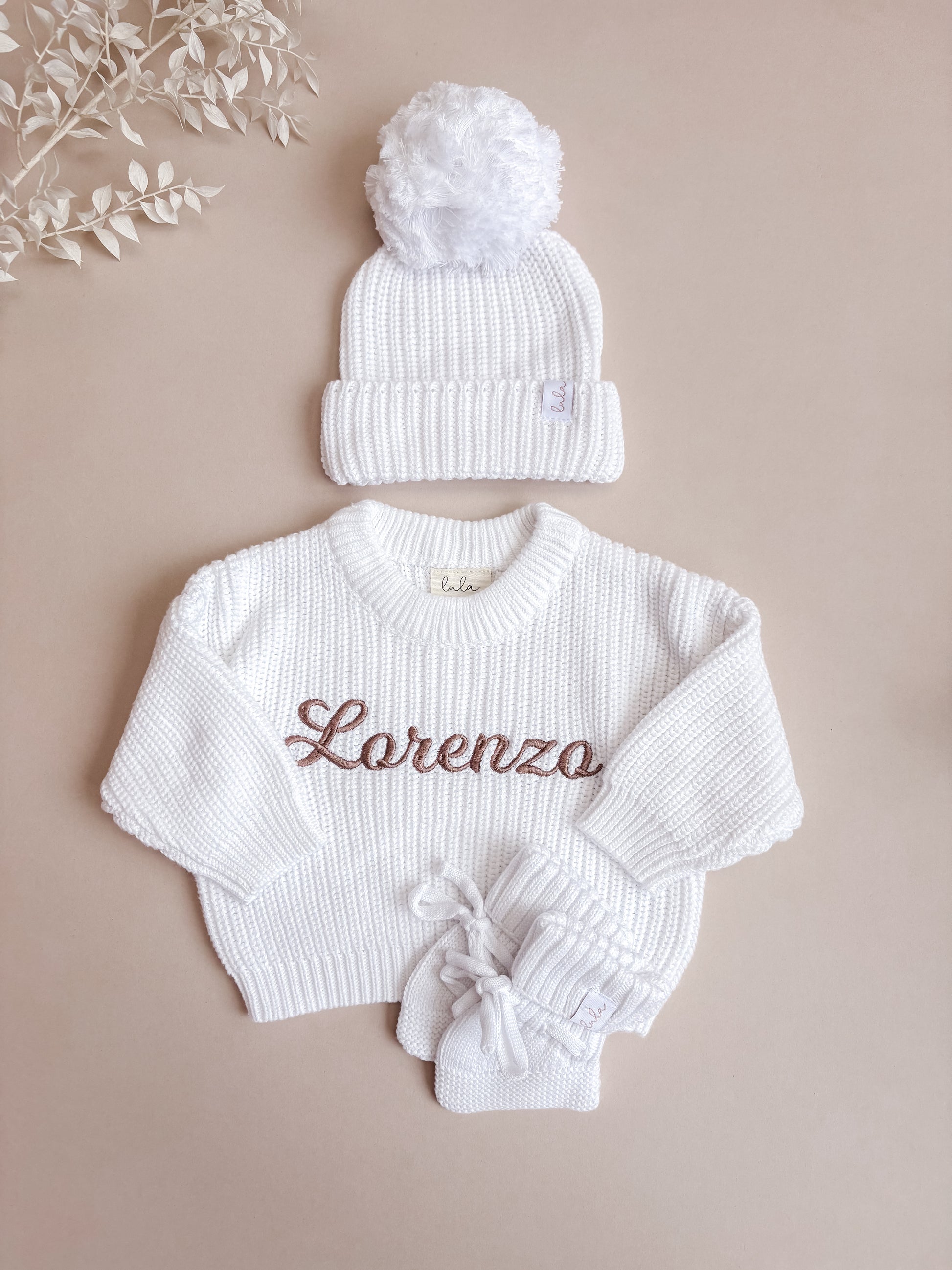personalised baby outfit - white chunky knit