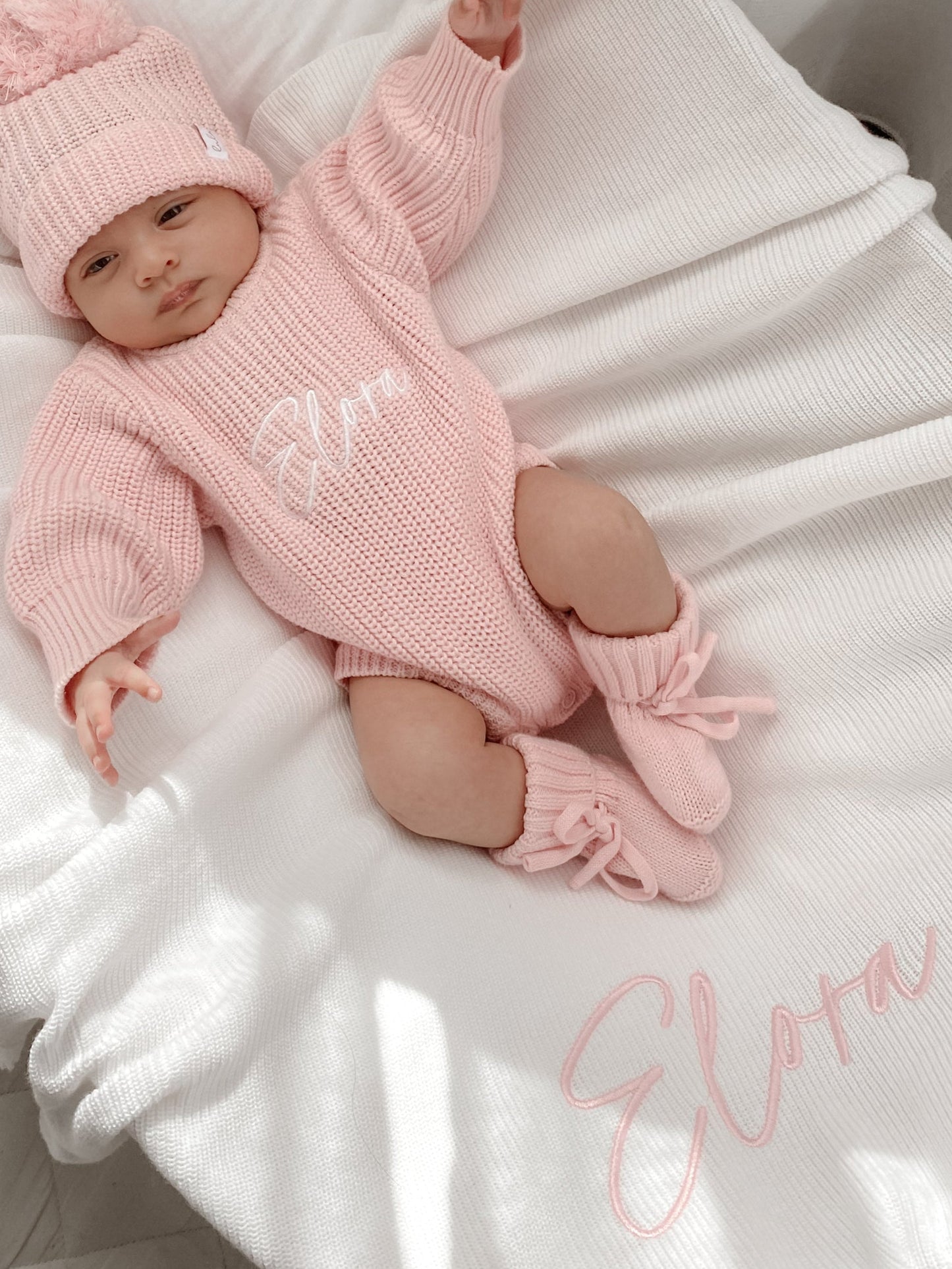 Personalised Chunky Knit Baby Romper | Blossom Pink