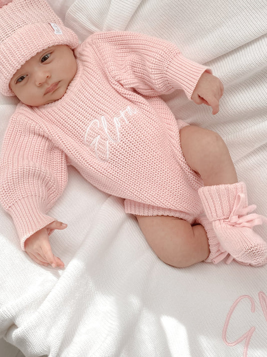 Personalised Chunky Knit Baby Romper | Blossom Pink