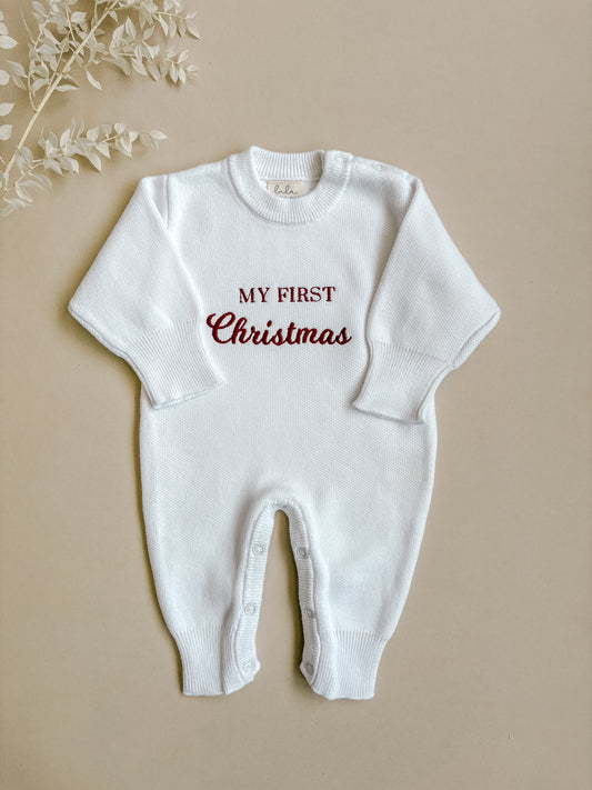 My First Christmas | Knit Baby Romper | Full Length | Milk White *PRE-ORDER