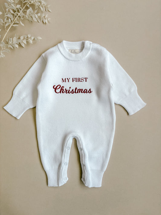 My First Christmas | Knit Baby Romper | Full Length | Milk White *PRE-ORDER