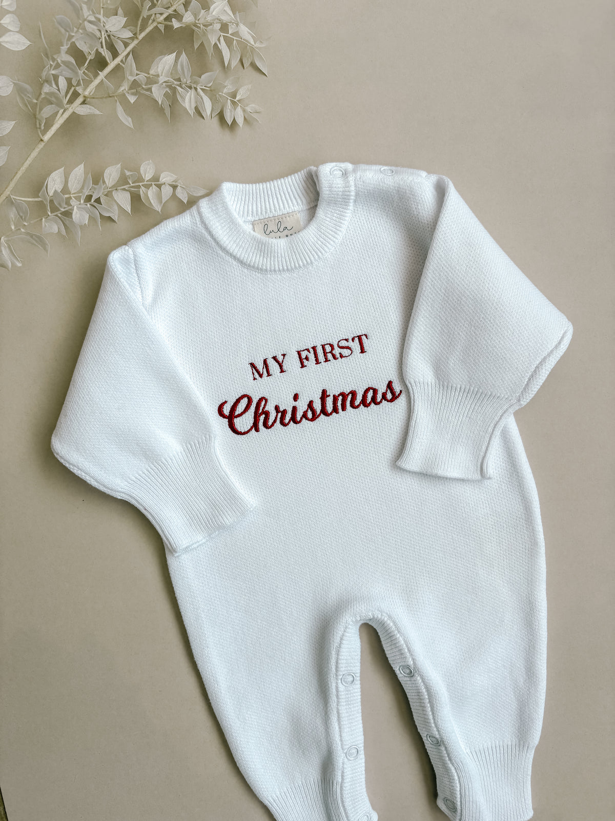 My First Christmas | Knit Baby Romper | Full Length | Milk White *PRE-ORDER