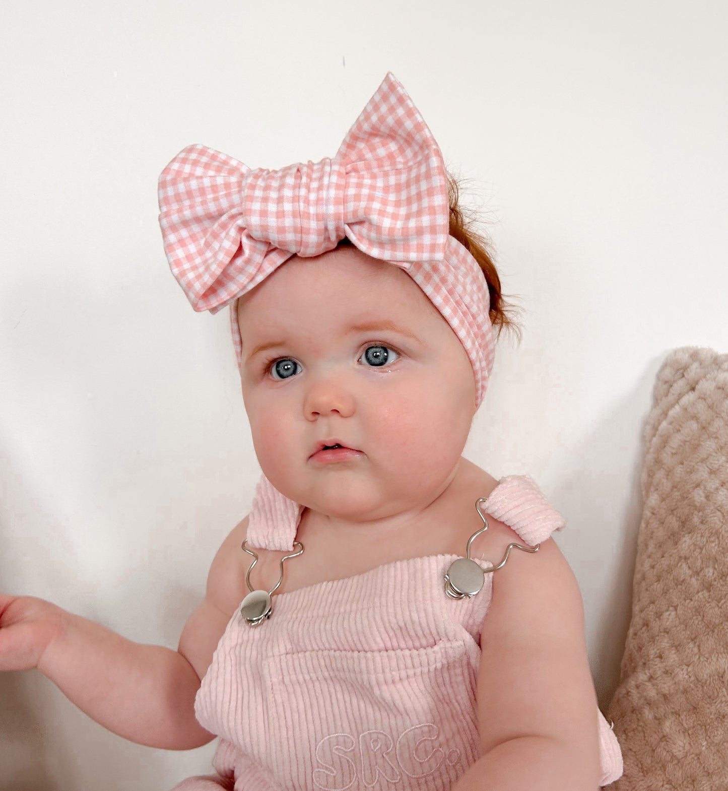 baby topknot headband pink gingham