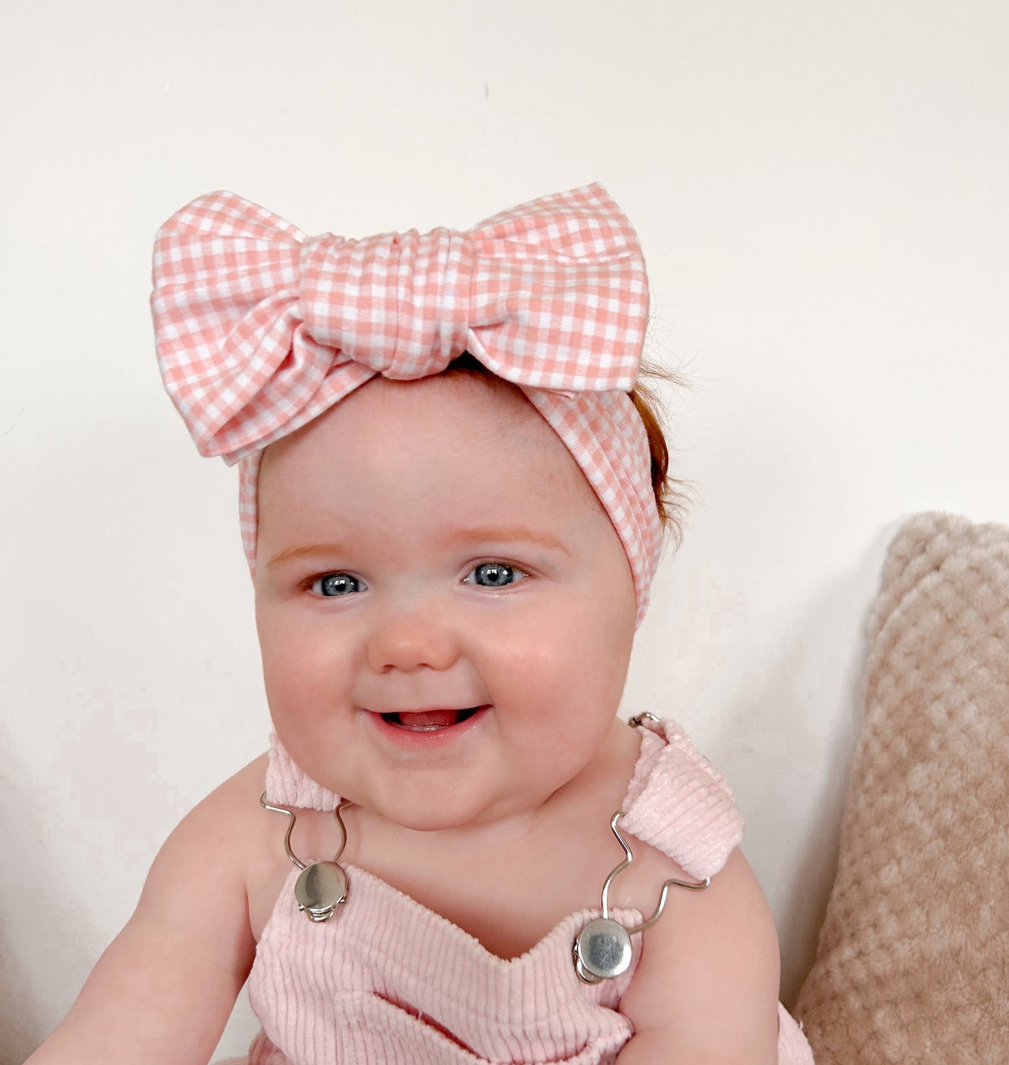 baby topknot headband pink gingham