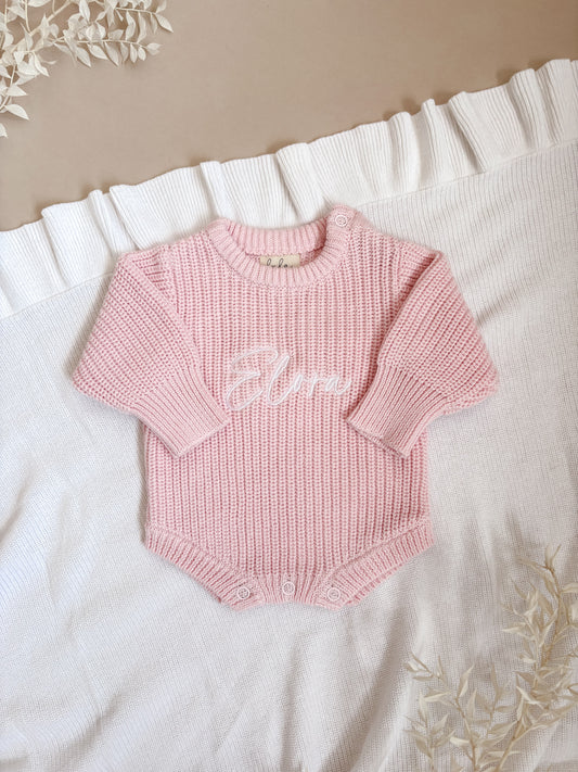 Personalised Chunky Knit Baby Romper | Blossom Pink