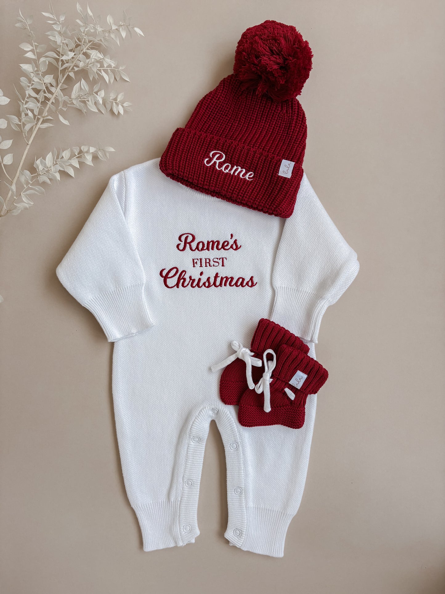 Personalised First Christmas Knit Baby Romper | Full Length | Milk White *PRE-ORDER